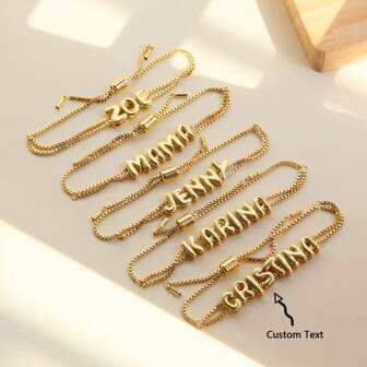 1pc Personalized 3D Bubble Name Adjustable Sliding Letter Bracelet, Suitable For Women's Daily Wear, Ideal Gift For Valentine's Day, Mother's Day, Anniversary - Gold, Fashionable, Colorful, Retro, Hiphop, Y2K, 2000s Style, Customized, Ideal Gift For Him, Her, Boyfriend, Dad, Mom, Family, Friends, Birthday, Graduation, Prom, Party, Women Jewelry, Black, Silver, Gold, Colorful, Vintage, Unisex, Casual, Cuties, Custom, For Anniversaries, For Graduation, For Party, Chic Autumn,Delicate Romance