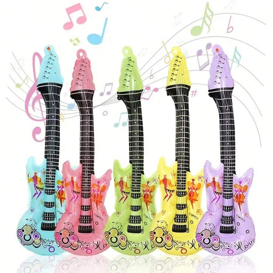 5pcs Rock Inflatable Guitar Balloons - Colorful Foil, Suitable For Disco Party, Birthday And Music Theme Events - Disco Ball, Hip Hop, Nightclub, Carnival Party Decoration