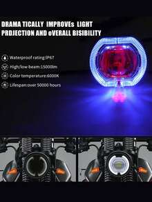 1pc Car Headlight LED Angel Devil Eyes Headlight Projector Lens High/Low Beam Strobe Spotlight DRL Dual Halo Lamp - Multicolor - View 8