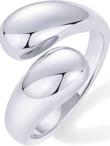 Minimalist Stainless Steel Geometric Water Drop Adjustable Open Ring For Women - Multicolor - View 10