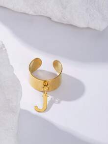 2025 最新时尚 26 个字母 A-Z 吊坠开口戒指，18K 镀金不锈钢可调节珠宝拇指环，男女皆宜，日常佩戴 - 金色 - 查看 19