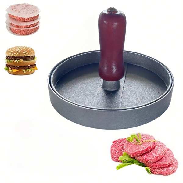 1 Set Of Multifunctional Reusable Burger Patty Maker, Aluminum Burger Press Patty Maker, Wooden Handle Patty Press Roast Burger Mold, Kitchen Gadget, Kitchen Restaurant, Commercial Restaurant, Washable, Burger Maker
