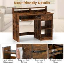 GOFLAME Computer Desk Home Office Workstation With Display Shelf And Drawer - Brown - View 6