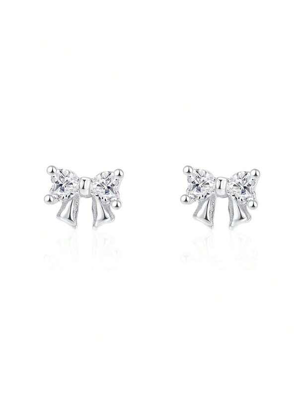 1 Pair S925 Sterling Silver Sweet Butterfly Cubic Zirconia Stud Earrings, Gold/Silver/White Diamond/Pink Diamond/Purple Diamond, Lightweight Exquisite Everyday Wear, Suitable For Student & Pierced Ears, Comes In Gift Box, Great For Valentine's Day
