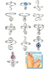 1 pieza/Set de 3 piezas Anillos de dedo ajustables para mujeres con piedras de CZ, cristales, flor y diseño de flecha abierta para joyas de pie de verano en la playa