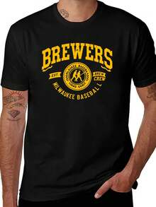 Brewers Vintage Baseball T-Shirt Men's Short Sleeve Graphic Tee - màu đen - Xem 1