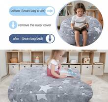 Kids Bean Bag Chair Turn Into Beanbag Bed, Unicorn Toddler Bean Chair For Girl Boy Sleeping, Lazy Children Sofa Couch With Filler, Convertible Child Floor Mattress, Glowing Grey Star - 芥末黃 - 查看 2