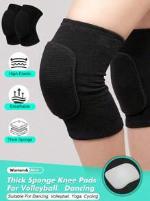 1 Pair- Thick Sponge Knee Pads For Dancers, Soft Breathable Knee Braces For Men& Women, Knee Braces For Dancing, Volleyball, Football, Yoga, Tennis, Running, Cycling,Gym, Workout- Black, For 40-90kg, Leg Circumference: 32-61cm/12.6-24in