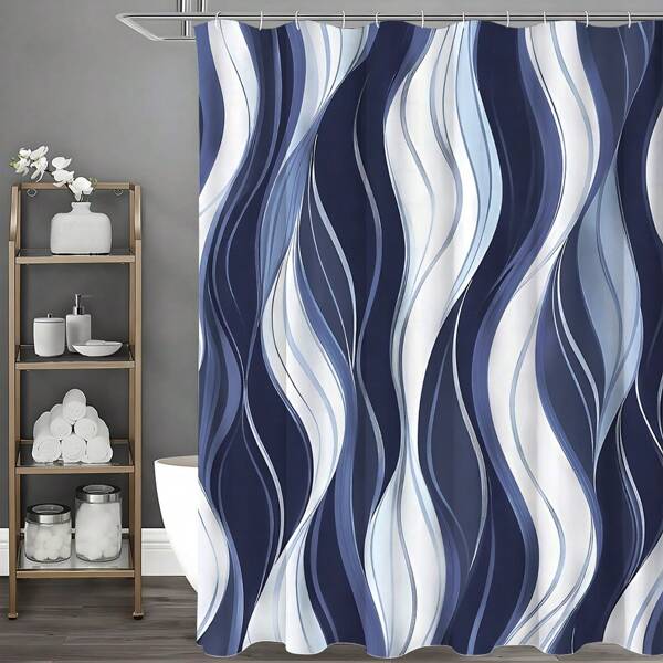 1 Stück blau-marineblaues gestreiftes Badezimmer Duschvorhang Set, Duschvorhang, langanhaltend Polyesterstoff, wasserdicht, ohne Bohrungen leicht zu installieren, geeignet für Zuhause, Hotel, Urlaub, Geschenk, Badezimmer