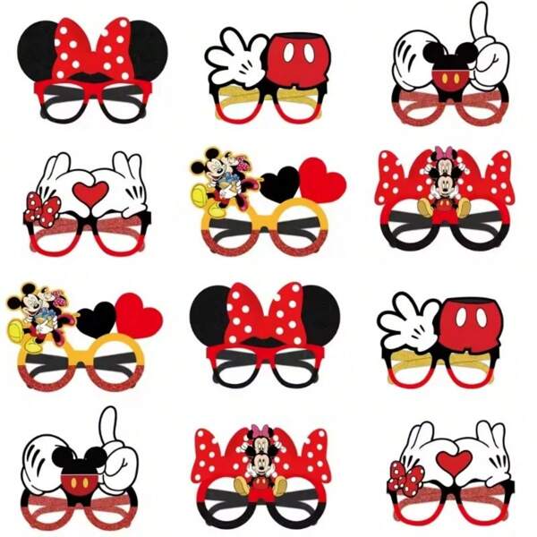 Disney Set de 12 gafas de papel con diseños de Minnie Mouse y Mickey Mouse, ideales como decoración, accesorios y regalos para fiestas de cumpleaños y eventos con temática de anime