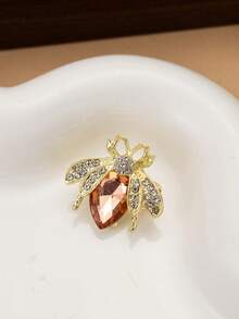 1pc Bee Shape Crystal Brooch For Women, Personalized Insignia & Elegant Suit Accessory Dress Accessories Pin For Clothes Bag Charm Backpack For School - Gold - View 1