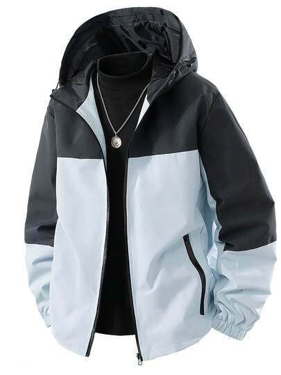 男士户外运动风衣，轻便连帽登山夹克，撞色设计，适合日常穿着