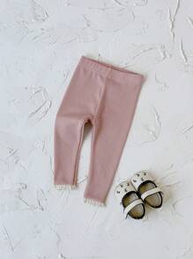 Baby Mädchen Lässig Einfarbig Spitzenbesatz Elastischer Bund Gestreift Leggings