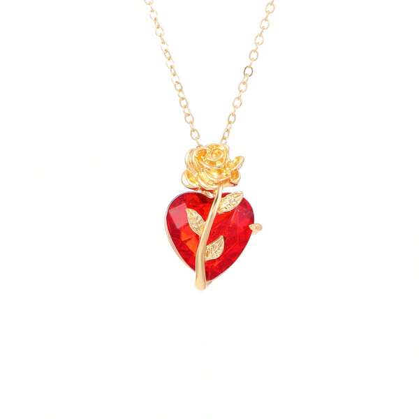 Love Rose Necklace Dark Wrapped Flower Heart Collarbone Chain Valentine Day Ornament Ladies
