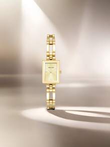 Anne Klein Women's Gold-Tone Quartz Bracelet Watch With Square Light Champagne Sunray Dial Watch For Women Luxury Analog Watch With Adjustable Bracelet Wactch Ladies' Elegant Gift Watch