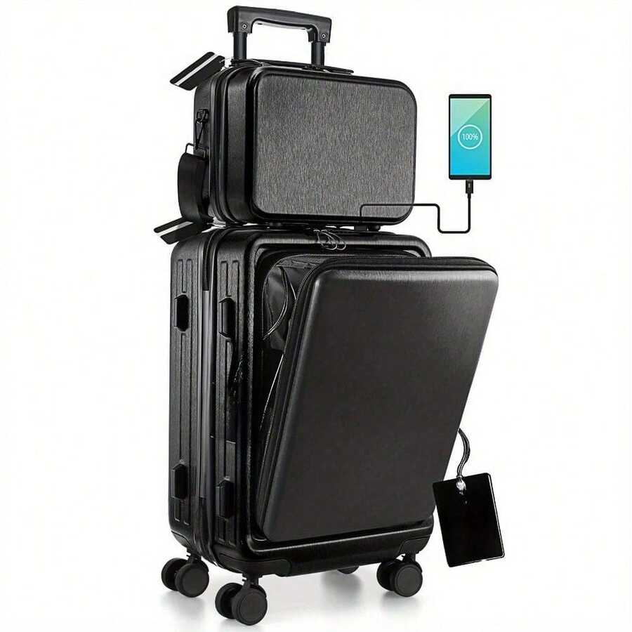 20 Inch Hardside Expandable Carry-On Luggage With Front Pocket And Spinner Wheels For Travel