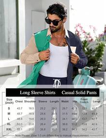 Mens 2 Piece Color Block Outfits Casual Long Sleeve Color Block Shirts And Pants Matching Set Sweatsuit-2025 - Navy Blue - View 5