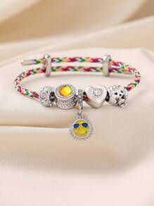 1 peça Pulseira/pulseira ajustável casual com contas de aço inoxidável, pintada a óleo, com estampa de sol e coração, corda de cobre, adequada para mulheres, uso diário, festa, uso casual, presente de volta às aulas