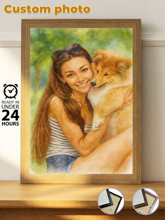 1 pieza, marco opcional, pintura en lienzo personalizada, retrato de mascota acuarela, retrato de perro personalizado, pintura de mascota personalizada, impresión HD, preservando recuerdos, guardando momentos hermosos, fiesta de cumpleaños, aniversario, regalo de arte único y perfecto