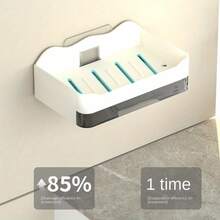 2pcs/1pc Soap Dish With Drain Rack, Plastic No-Drilling Soap Dish, Suitable For Bathroom, Toilet And Kitchen, Wall-Mounted Soap Storage Box With Tray13.3cm*8.3cm Gray/Black/White, Suitable For Dormitory And Home Decoration ﻿ Bathroom - White - View 8