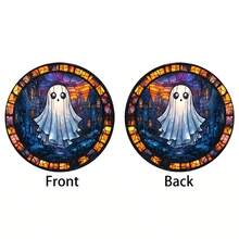 1 Piece Ghost Pumpkin Acrylic Panel - Humorous Halloween & Autumn Decoration With Smiling Ghost & Jack & Lantern, 2D Graphic Design, Home & Bar Remodel, Perfect New Home Gift, Festive Window Hanging, Festive Window Hangback | Optimistic Design | Durable Acrylic, Halloween Decorations Home Decor Room Decor - Acrylic-round - View 9