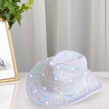 Rhinestone Cowgirl Hat For Women Men Bling Rolled Wide Brim Western Cap Elegant Fedoras For Wedding Party Stage - Multicolor - View 3