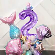 40 件美人鱼主题生日气球套装，40 英寸紫色 0-9 数字铝箔气球，贝壳和美人鱼尾巴形状，适合主题派对场景装饰 - 彩色 - 查看 18