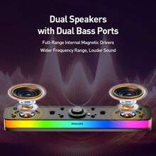 PHILIPS 飞利浦台式电脑音箱，带动态 RGB 灯的电脑音箱，电脑条形音箱，Type-C 供电游戏音箱，适用于台式机、笔记本电脑、平板电脑 - 彩色 - 查看 5