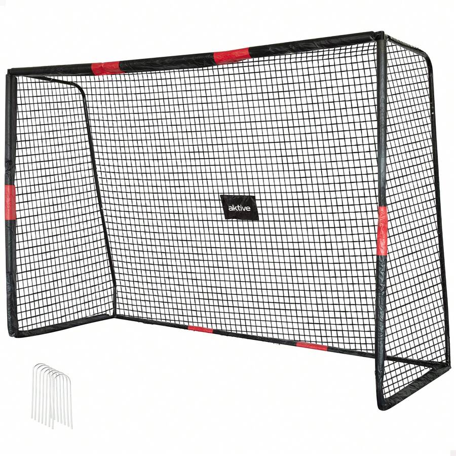 Aktive Portería de fútbol portátil de acero desmontable, medidas 300x120x200 cm, fácil de montar, ligera, con red de poliéster y 7 piquetas incluidas. Ideal para entrenamientos y partidos en jardín o parque ✅ Entrega 24/48h a España (península) - Negro - Ver 1