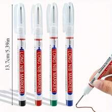 10pcs Multi-Surface Deep Hole Marker Pens, Waterproof, No Bleed, Long Nib, Red, Black, Blue, Green Oil Ink Markers For Woodworking, Construction, DIY Crafts, Plastic Material, No Electricity Needed School Supplies,Back To School