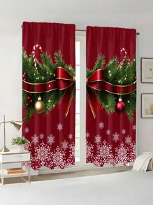 2pcs Christmas Tree Curtains, Semi-Sheer Polyester Digital Printing, Rod Pocket Design For All Seasons, Machine Washable, Living Room, Bedroom, Kitchen, Wall Decor, Room Decor, Christmas Decoration Home Decor Christmas Decorations  Christmas Decor  Home Decor - Multicolor - View 2