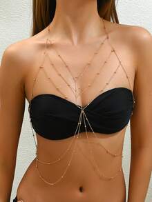 1 Pc Minimalist Multi-Layer Chest Chain, Fashionable & Versatile Sexy Body Chain - Gold - View 1
