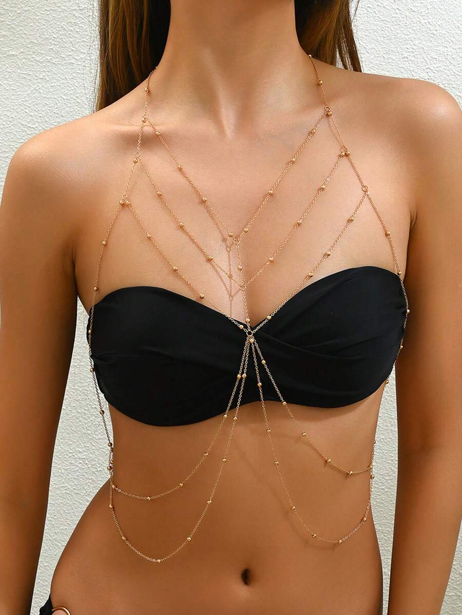 1 Pc Minimalist Multi-Layer Chest Chain, Fashionable & Versatile Sexy Body Chain - Gold - View 1