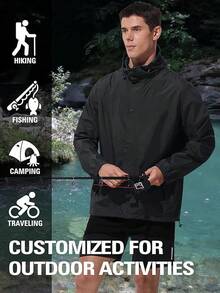 GYHSLightweight Rain Waterproof Windbreaker Packable Rain Coat - 黑色 - 查看 6