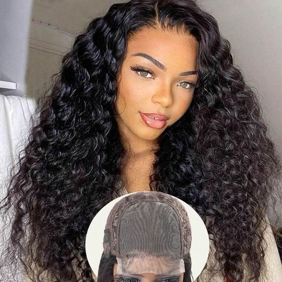 M5x5 HD Lace Closure Wigs Human Hair Wear And Go Gluel Wigs Human Hair Pre Plucked With Baby Hair Ready To Go Deep Wave Lace Front Wigs Human Hair For Women Black 18 Inch Curly 6001 - 黑色 - 查看 1