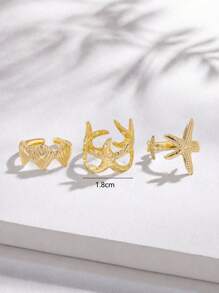 2pcs Metal Ocean Series Rings Set, 3D Starfish And Shell Adjustable Rings For Women, Suitable For Ball, Party, Holiday Wear, Girlfriends' Date Gift