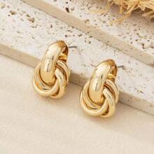 1 Pair Stylish Golden Geometric Double Circle Earrings, Retro Fashion Earring Studs Suitable For Weddings, Galas, Music Festivals, Holidays