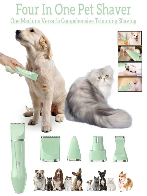 2025newly Upgraded Shaver 4 In 1 Pet Electric Hair Trimmer Dogs Cat Grooming Clipper Nail Grinder USB Rechargeable Waterproof Cordless Dog Paw Trimmer Digital Display With Stainless Professional Silent
