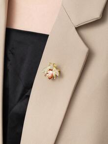 1pc Bee Shape Crystal Brooch For Women, Personalized Insignia & Elegant Suit Accessory Dress Accessories Pin For Clothes Bag Charm Backpack For School - Gold - View 2