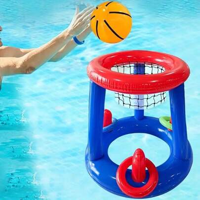 Pool Party Inflatable Basketball Hoop Set, Water Basketball, Inflatable Water Basketball Hoop With Ball, Interactive Water Basketball Toy Set, Fun Pool Games And Toys, Basketball Game Floating Set Iatable Water Hoop Game, Suitable For Adult Family Entertainment, Outdoor Leisure, Summer Party, Beach, Lake, Water.