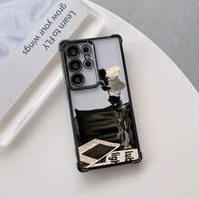 Funda de Teléfono Graffiti Rosa Blanca Adecuada para 25/S24/S23/S22 FE Ultra Plus 4G/5G Cubierta Protectora Transparente de Gel Suave a Prueba de Golpes - Colores mixtos - Ver 4