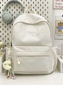 1 pièce Sac à dos grande capacité de style japonais Harajuku, de couleur unie simple et à la mode, avec fermeture éclair en nylon. Conception de niche, bretelles réglables confortables et polyvalentes. Sac à dos lisse pour la rentrée scolaire, convenant aux sorties, à l'extérieur et à un usage quotidien. C'est le cadeau parfait pour les adolescents (sans pendentifs inclus)