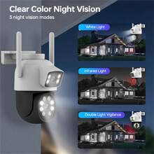 1 pieza Cámara de seguridad inalámbrica para exteriores con doble lente de 2MP+2MP, WIFI de 5G, sistema de cámara IP de vigilancia doméstica inteligente con PTZ, seguimiento automático, alerta y visión nocturna a color, con rotación panorámica e inclinación, compatible con audio bidireccional