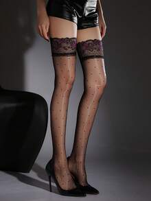 1 双对比色蕾丝极光大腿袜，闪亮波尔卡圆点超薄 1D 连裤袜，玫瑰花边下摆，适合派对、约会和舞台表演 - 全年适用，Y2k - 彩色 - 查看 10