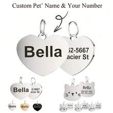 不锈钢个性化宠物身份标签，带有自定义姓名和电话号码 - 宠物防丢失狗项圈吊坠，可用作钥匙扣饰物，防止外部丢失