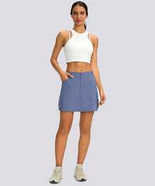 Women's Skort 5 Pockets Cargo Skirt Skirts Skorts Women Casual Summer Hiking - 石藍色 - 查看 5