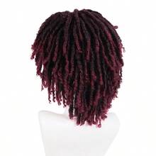 MMens Dreadlock Wig Ombre Wine Red Curly Male Fake Dreads Loc Short Braided Wig With Bangs Realistic Twist Rasta Wigs Halloween Costume6001 - 酒紅色漸層色 - 查看 4