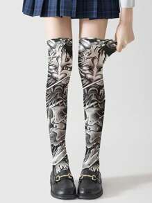 Fashionable Dragon Eye Printed Over-The-Knee Stockings