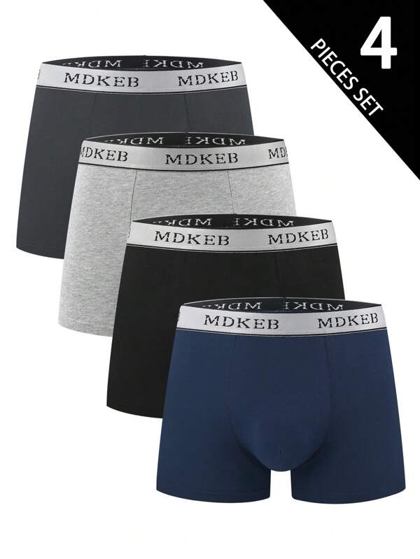 4 pezzi/confezione Slip da uomo in colore unito, biancheria intima comoda in vita media, slip da uomo in cotone casual e versatili in colore unito