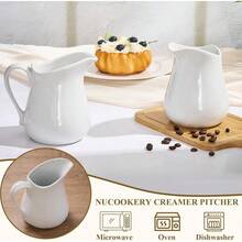 12 Pcs 4.5 Oz Small Creamer Milk Pitcher, Classic White Porcelain Creamer With Handle, Ceramic Maple Syrup Dispenser, Coffee Dairy Container For Milk Sauce Salad, Microwave - 16 OZ - View 4